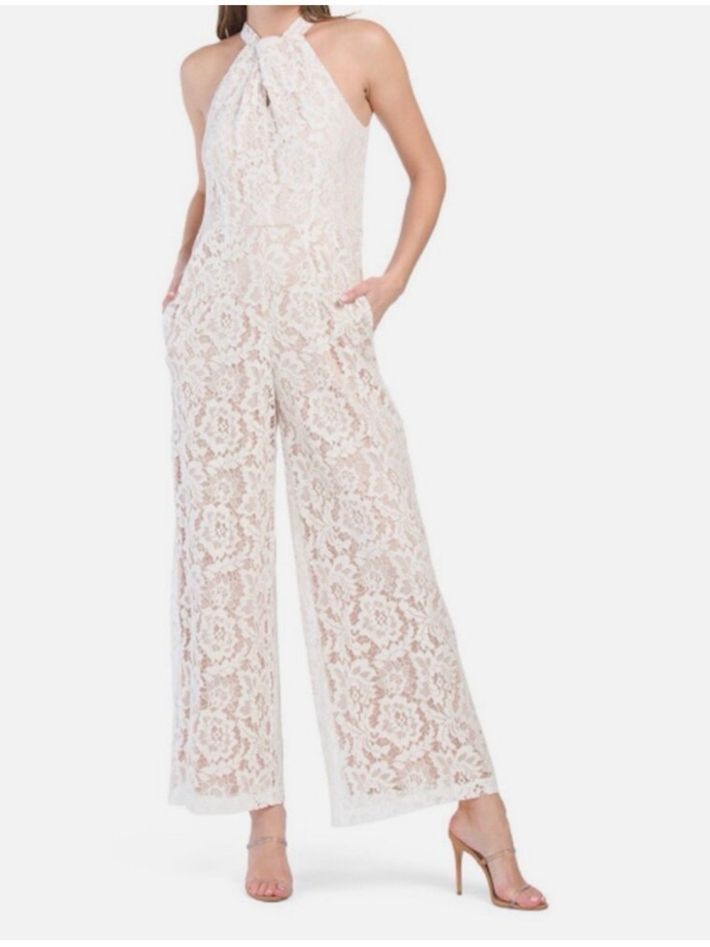 Julia Jordan Sleeveless White Lace Halter Jumpsuit sz 4 NWT
